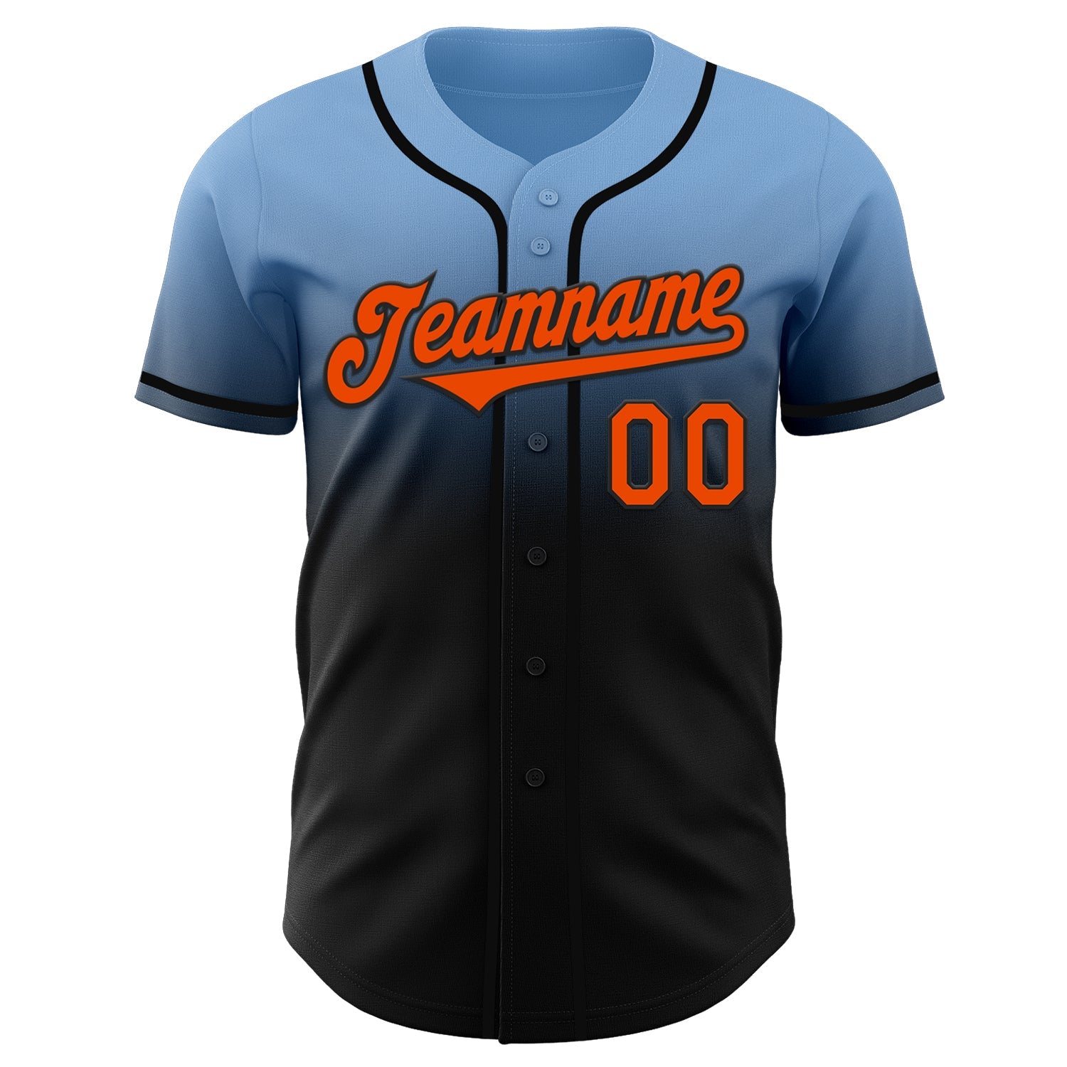 Custom Light Blue Orange-Black Authentic Fade Fashion Baseball Jersey view 2