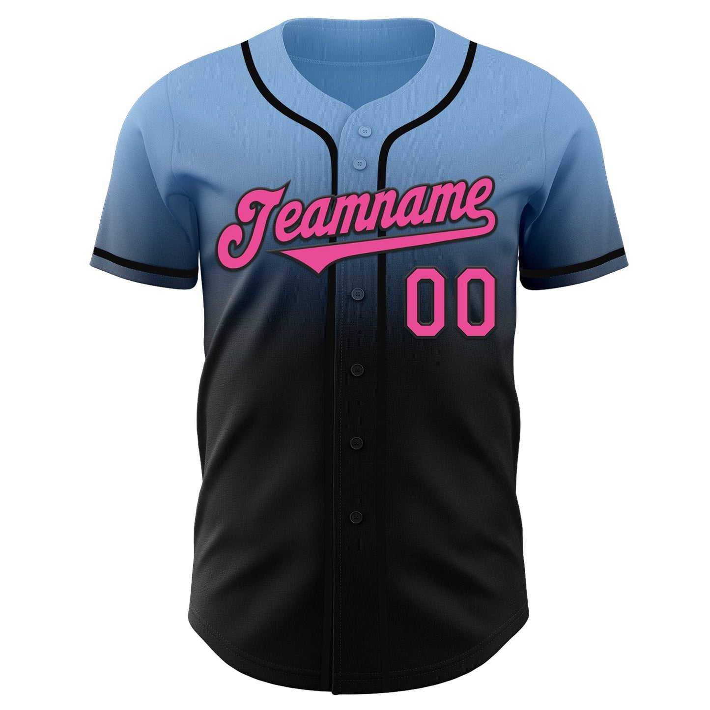 Custom Light Blue Pink-Black Authentic Fade Fashion Baseball Jersey view 2