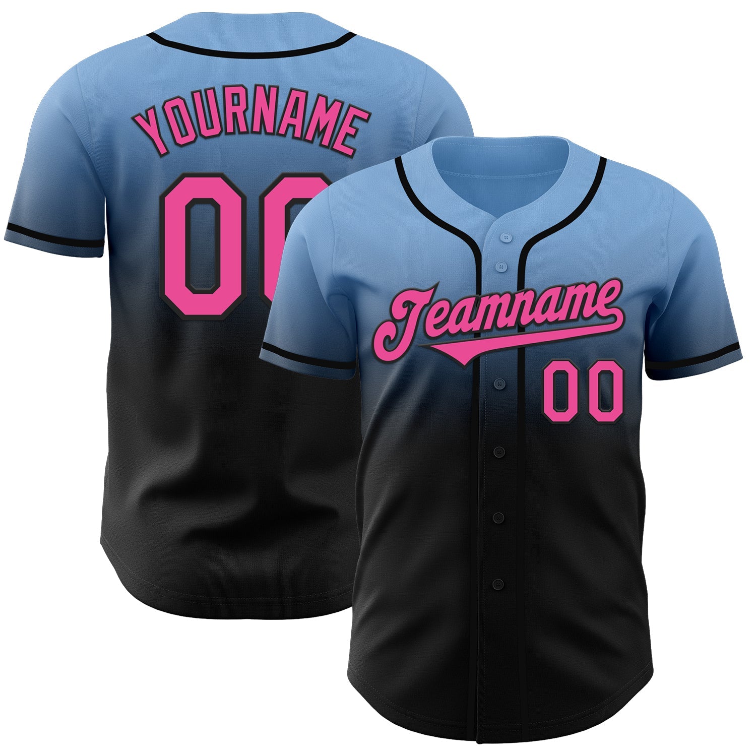Custom Light Blue Pink-Black Authentic Fade Fashion Baseball Jersey - Main View