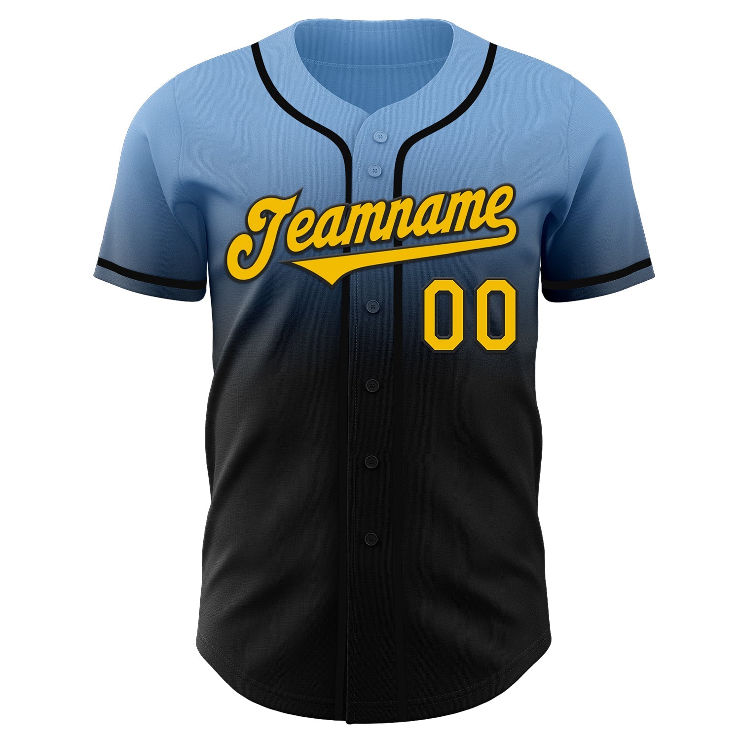 Custom Light Blue Yellow-Black Authentic Fade Fashion Baseball Jersey view 2