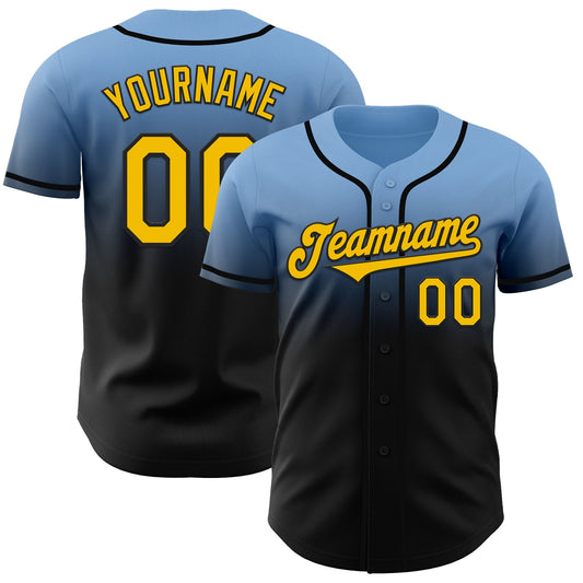Custom Light Blue Yellow-Black Authentic Fade Fashion Baseball Jersey - Main View