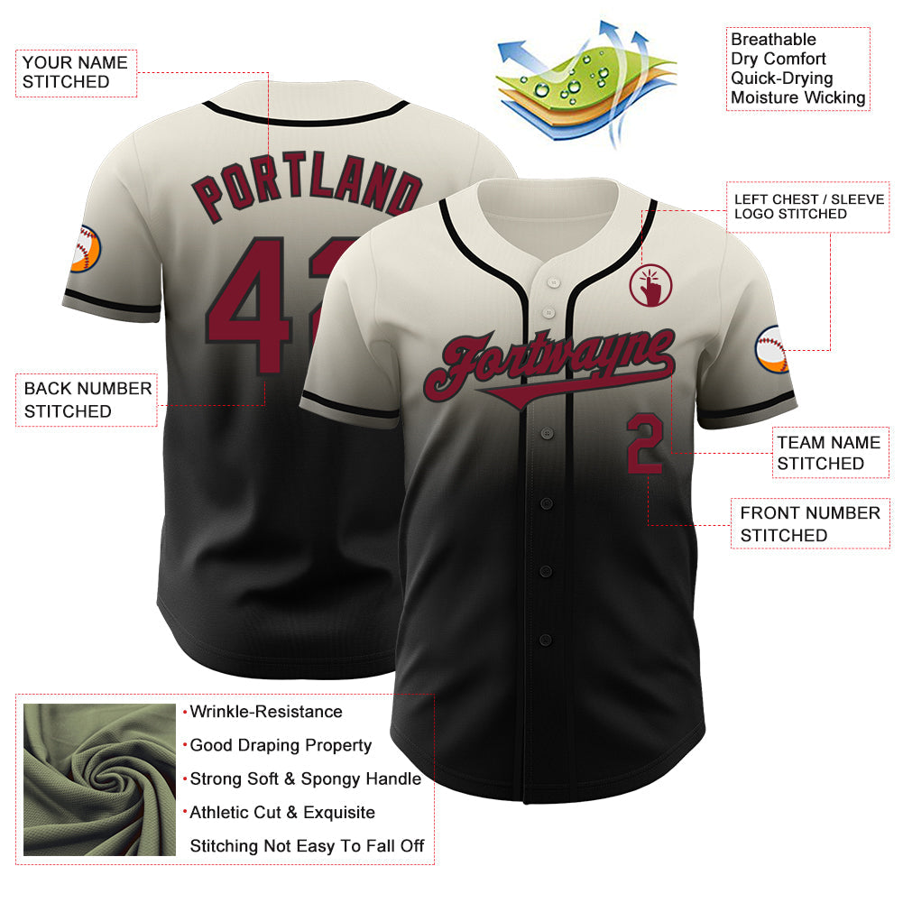 Custom Cream Crimson-Black Authentic Fade Fashion Baseball Jersey view 3