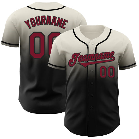 Custom Cream Crimson-Black Authentic Fade Fashion Baseball Jersey - Main View