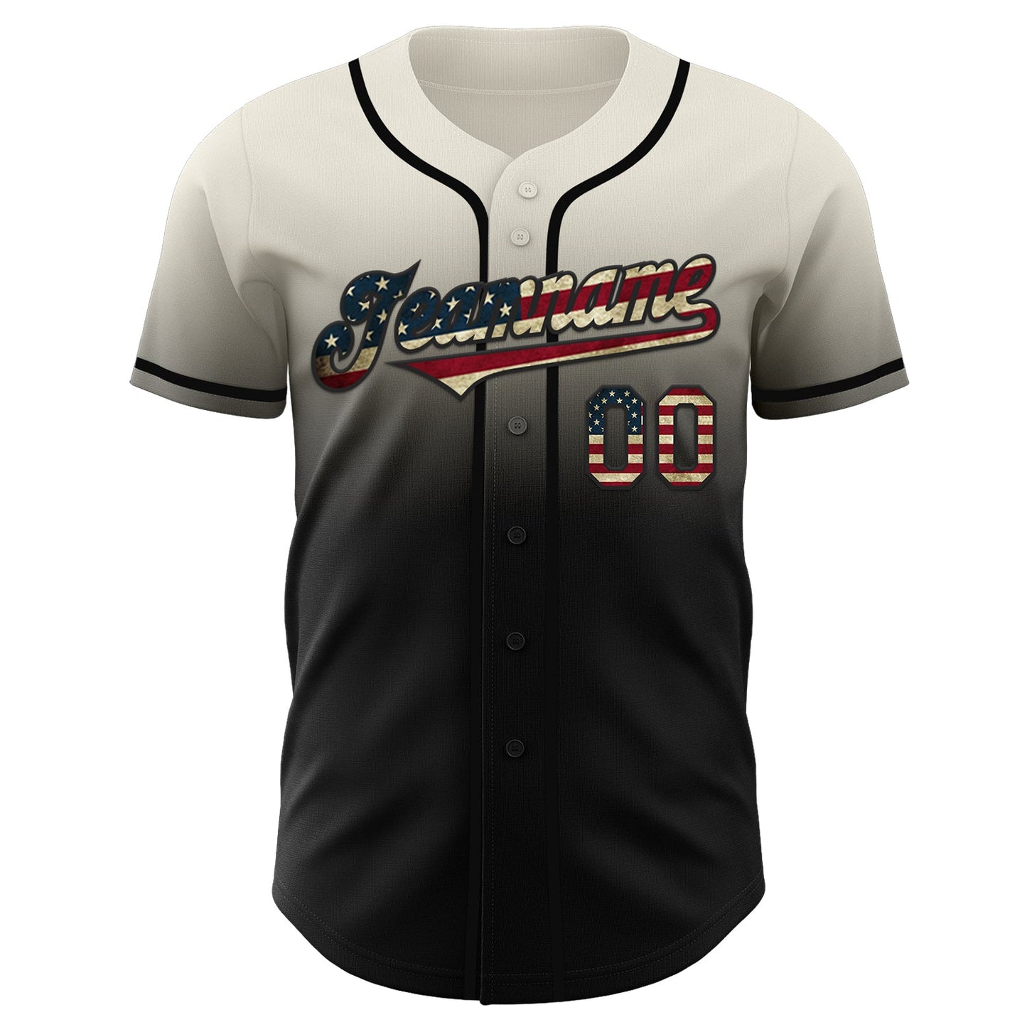 Custom Cream Vintage USA Flag-Black Authentic Fade Fashion Baseball Jersey view 2