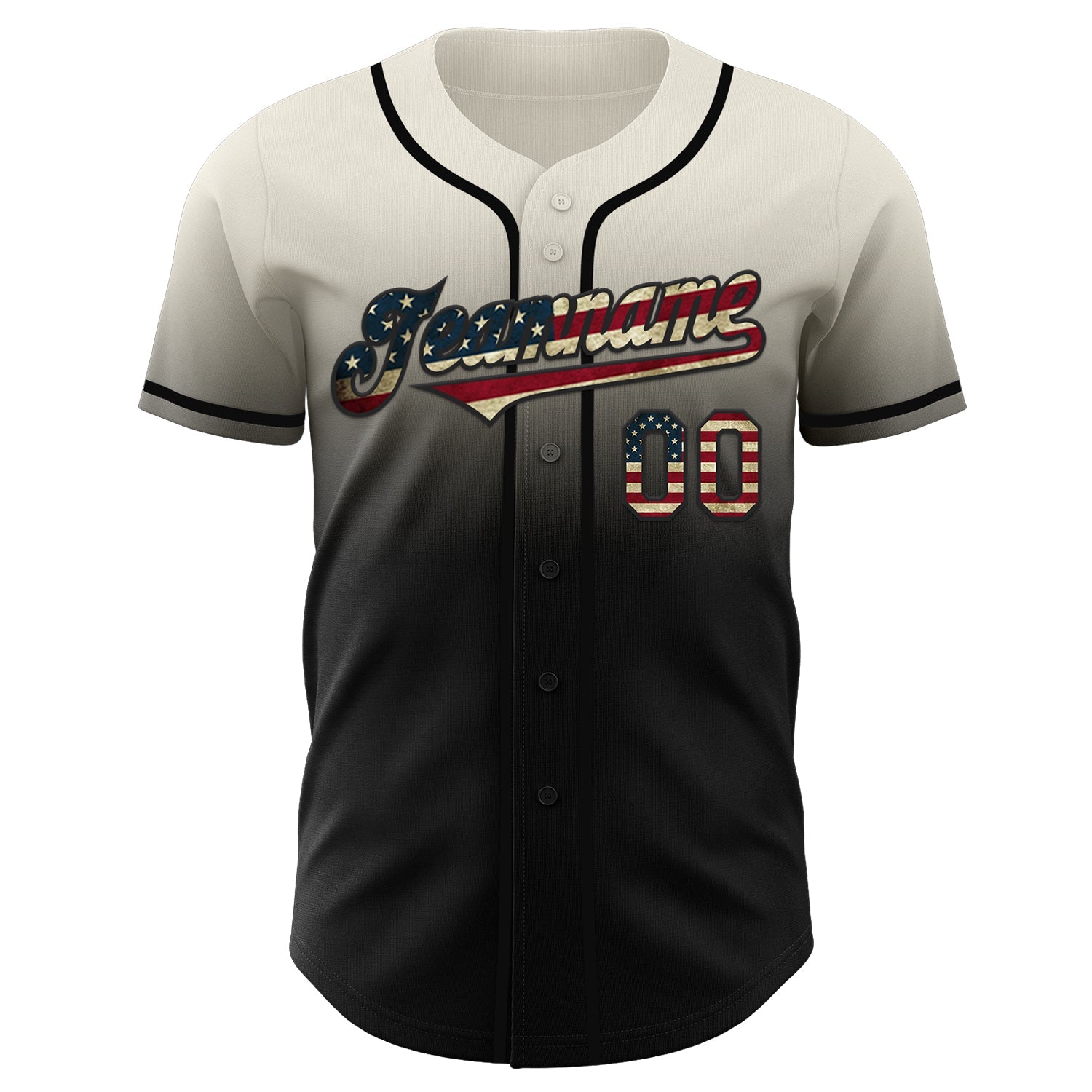 Custom Cream Vintage USA Flag-Black Authentic Fade Fashion Baseball Jersey view 2