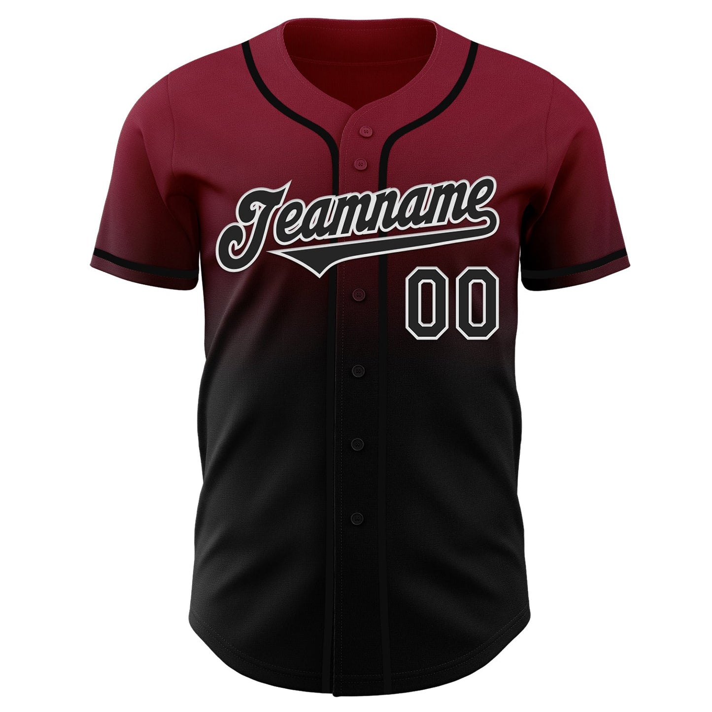 Custom Crimson Black-White Authentic Fade Fashion Baseball Jersey view 2