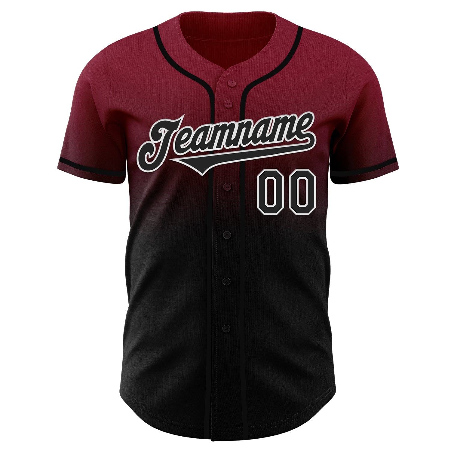 Custom Crimson Black-White Authentic Fade Fashion Baseball Jersey view 2