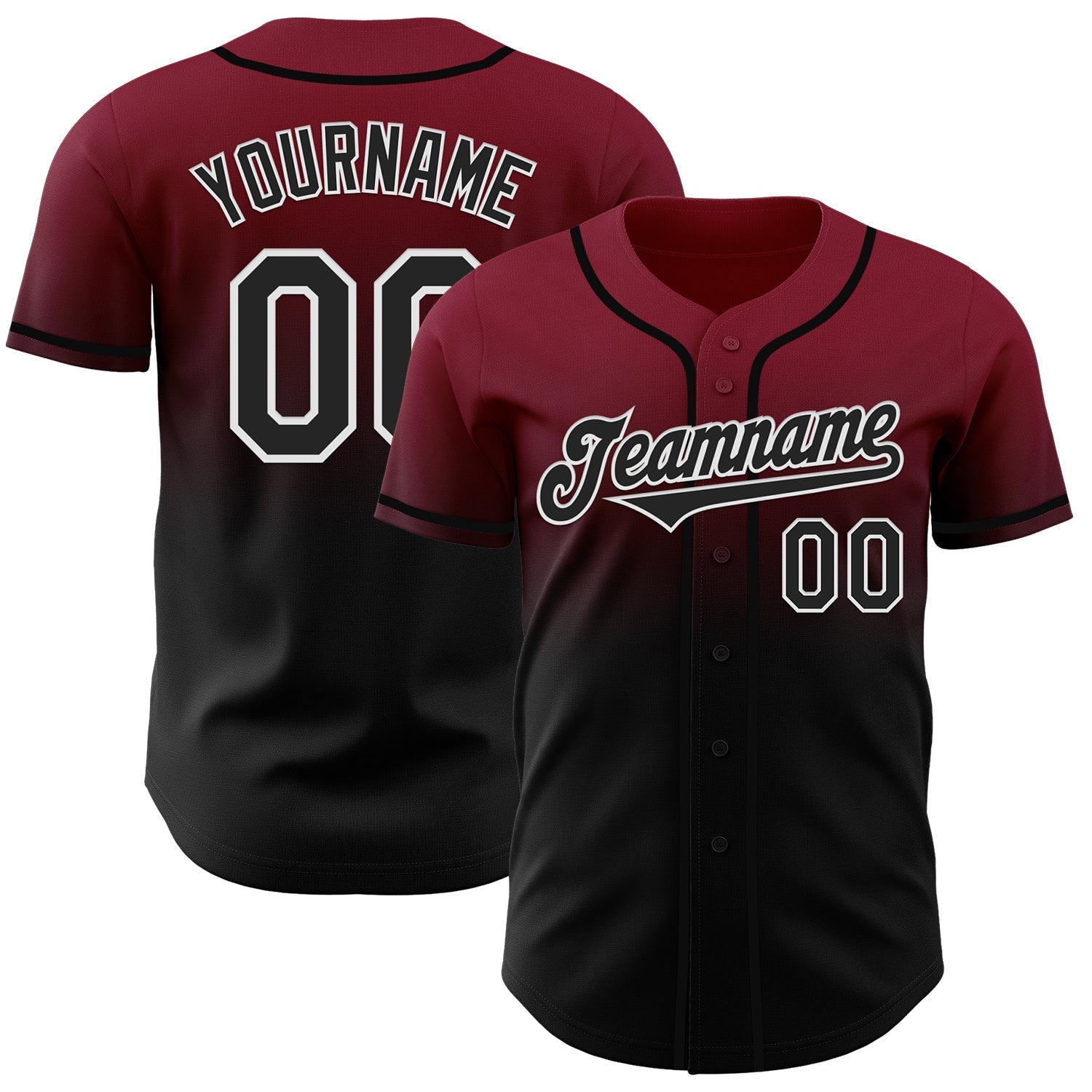Custom Crimson Black-White Authentic Fade Fashion Baseball Jersey - Main View