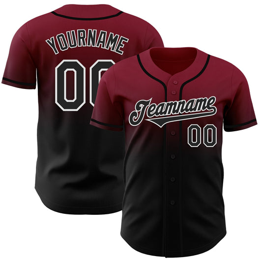 Custom Crimson Black-White Authentic Fade Fashion Baseball Jersey - Main View