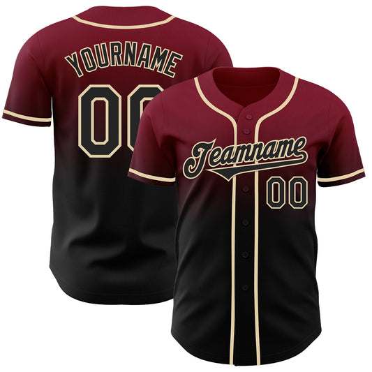 Custom Crimson Black-Cream Authentic Fade Fashion Baseball Jersey - Main View