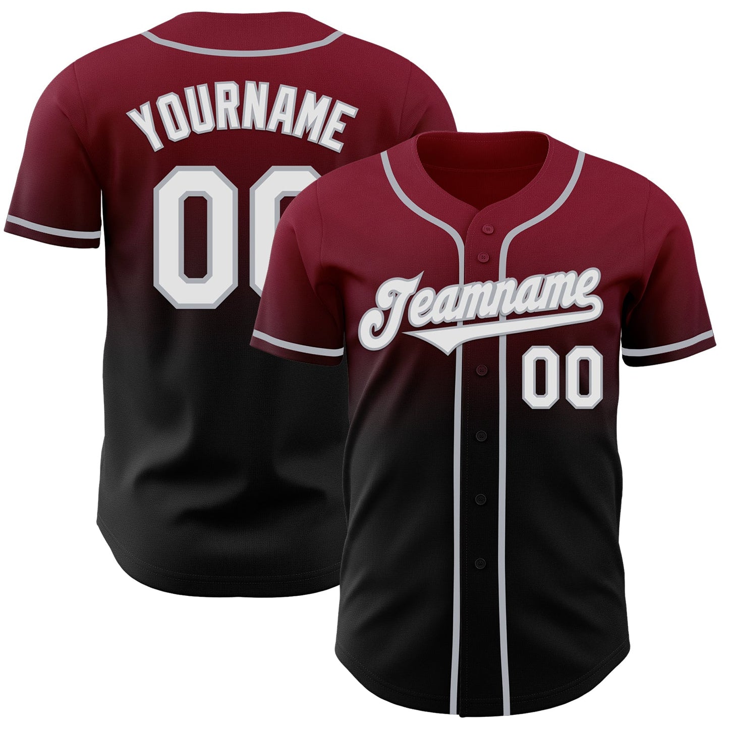 Custom Crimson Black-Gray Authentic Fade Fashion Baseball Jersey - Main View