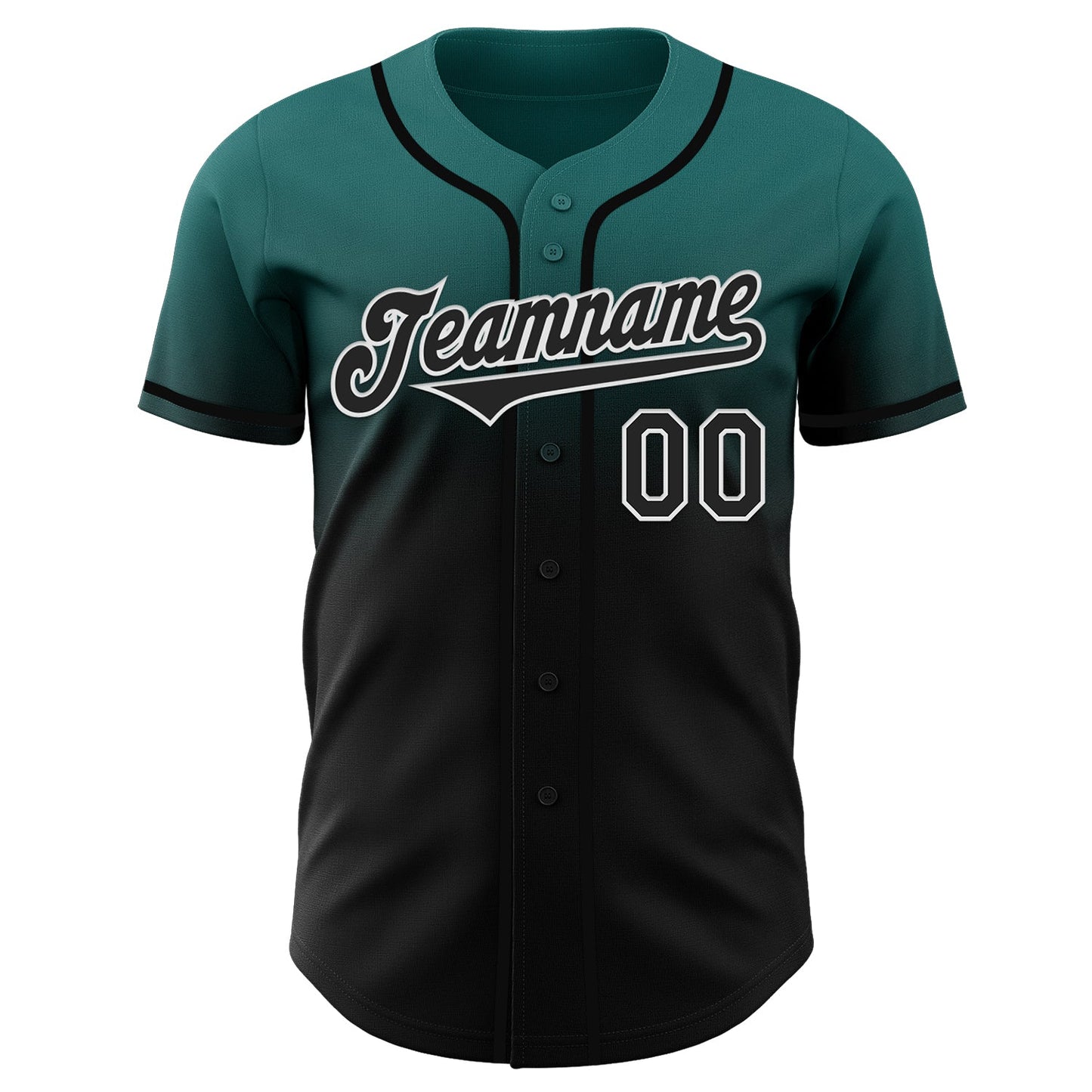 Custom Teal Black-White Authentic Fade Fashion Baseball Jersey view 2