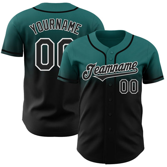 Custom Teal Black-White Authentic Fade Fashion Baseball Jersey - Main View