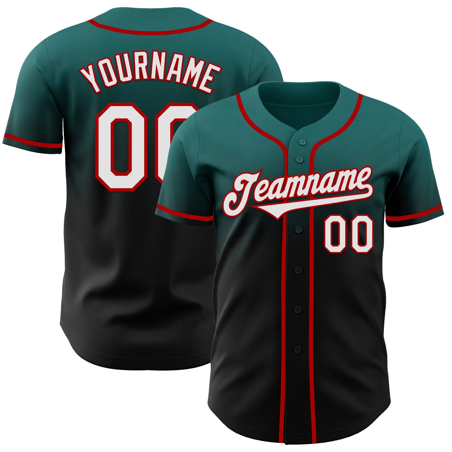 Custom Teal Black-Red Authentic Fade Fashion Baseball Jersey - Main View