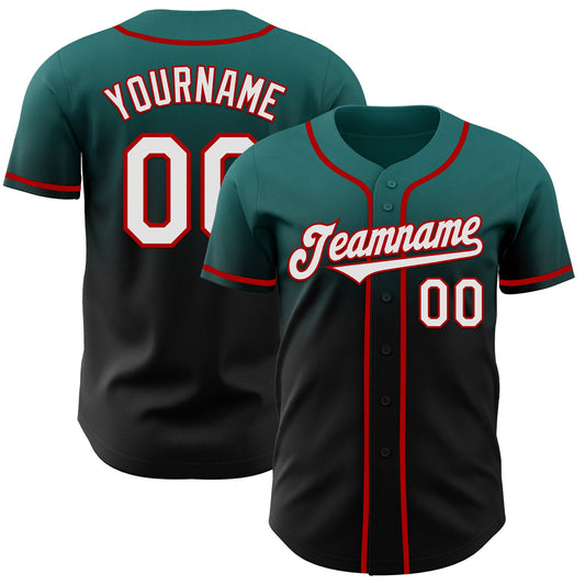 Custom Teal Black-Red Authentic Fade Fashion Baseball Jersey - Main View