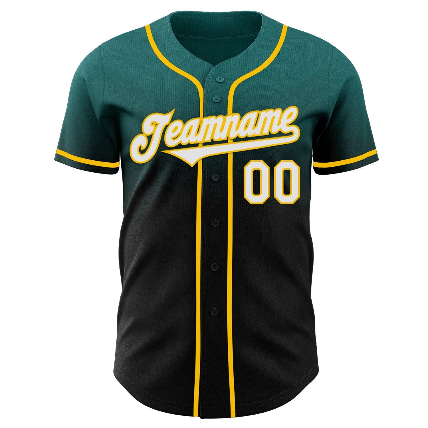 Custom Teal Black-Yellow Authentic Fade Fashion Baseball Jersey view 2