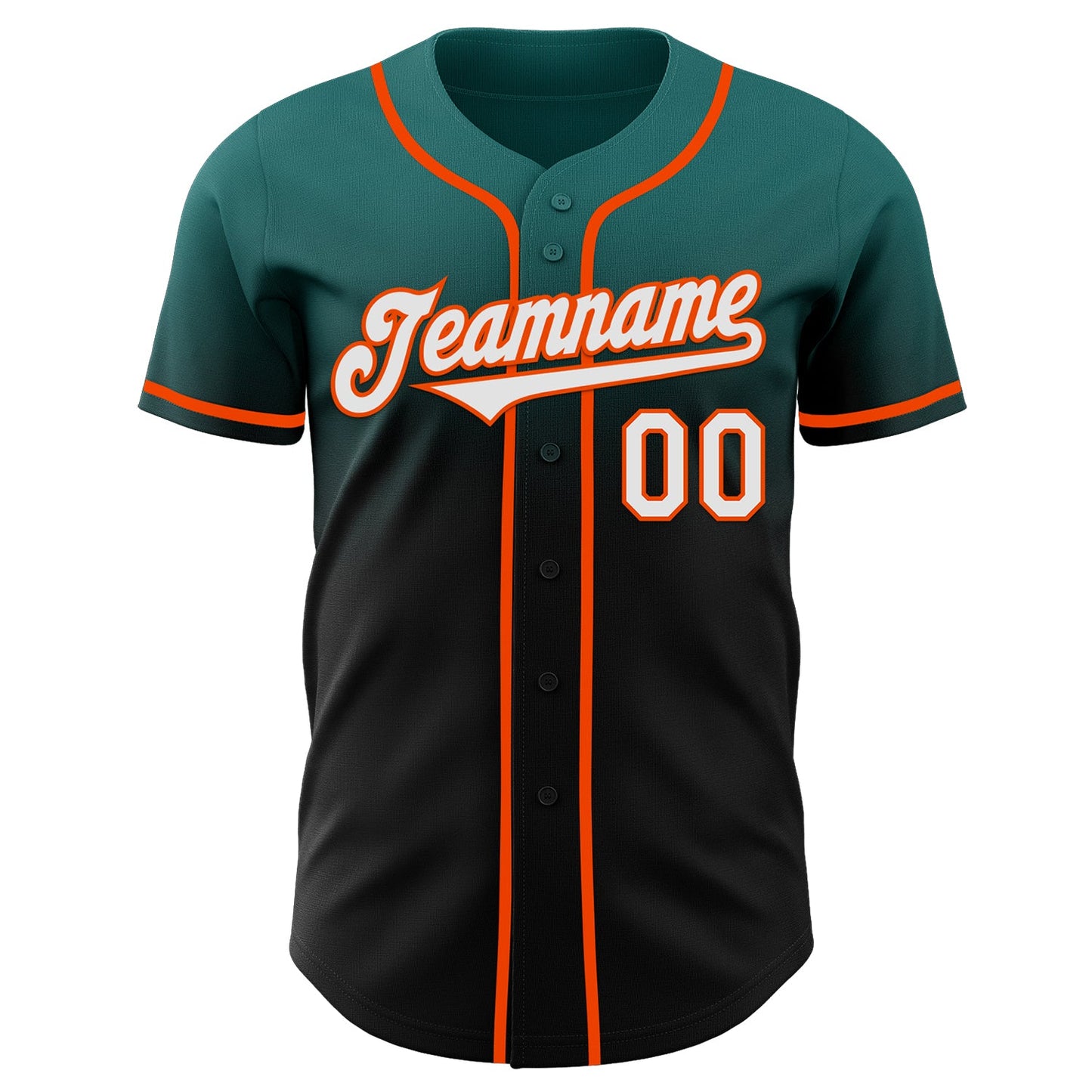 Custom Teal Black-Orange Authentic Fade Fashion Baseball Jersey view 2