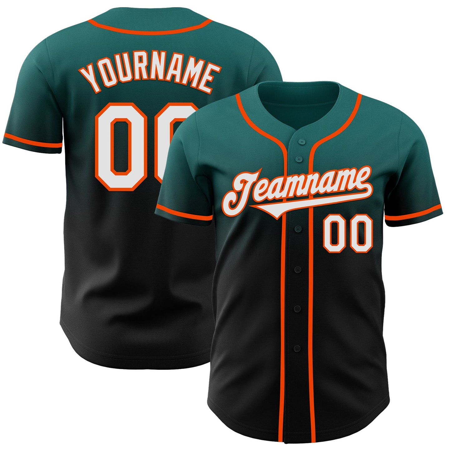 Custom Teal Black-Orange Authentic Fade Fashion Baseball Jersey - Main View