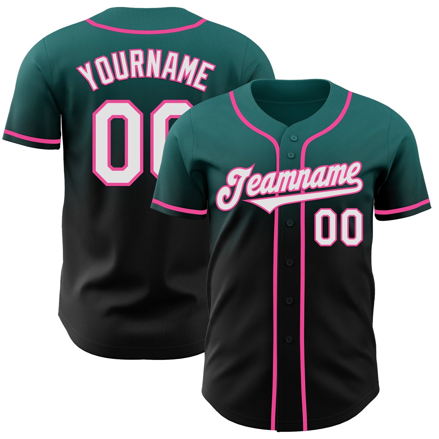 Custom Teal Black-Pink Authentic Fade Fashion Baseball Jersey - Main View