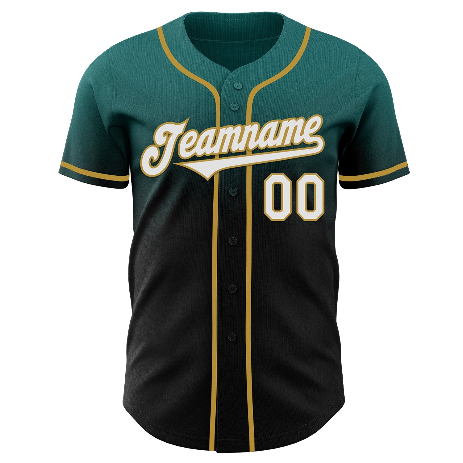 Custom Teal Black-Old Gold Authentic Fade Fashion Baseball Jersey view 2