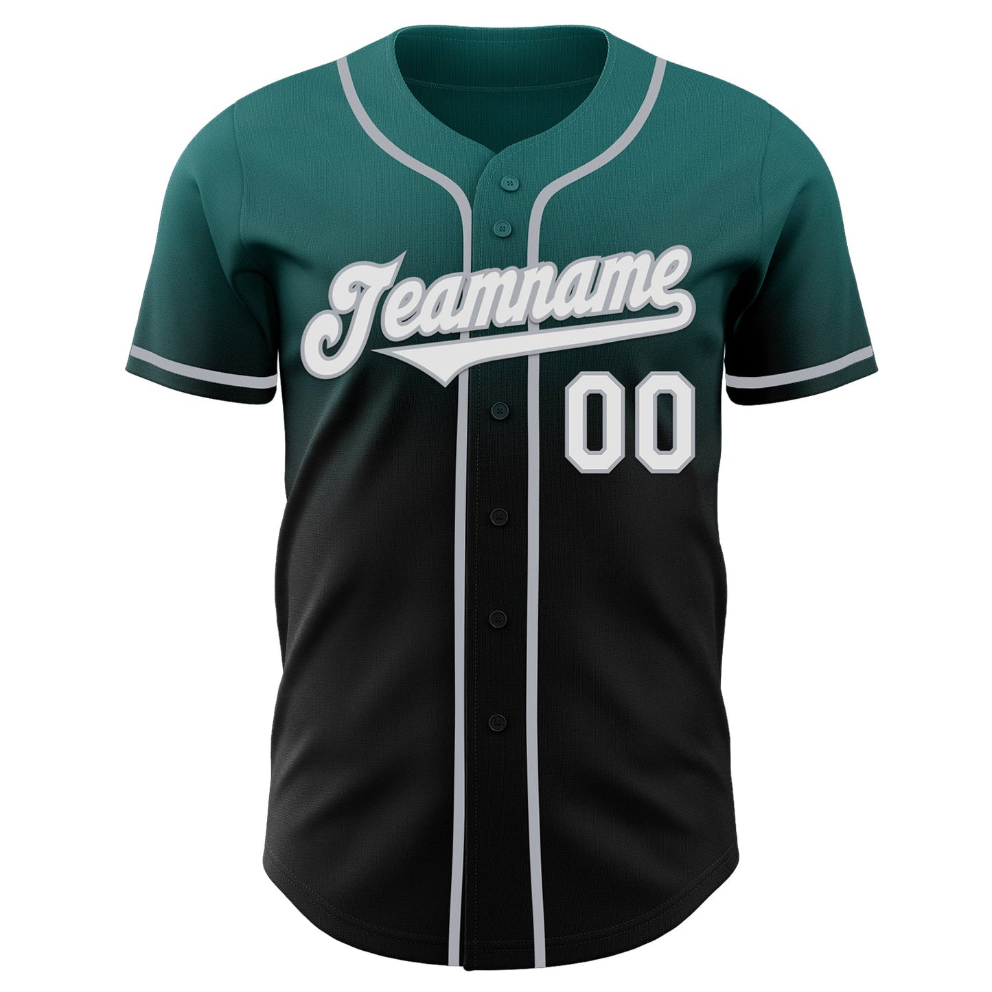 Custom Teal Black-Gray Authentic Fade Fashion Baseball Jersey view 2