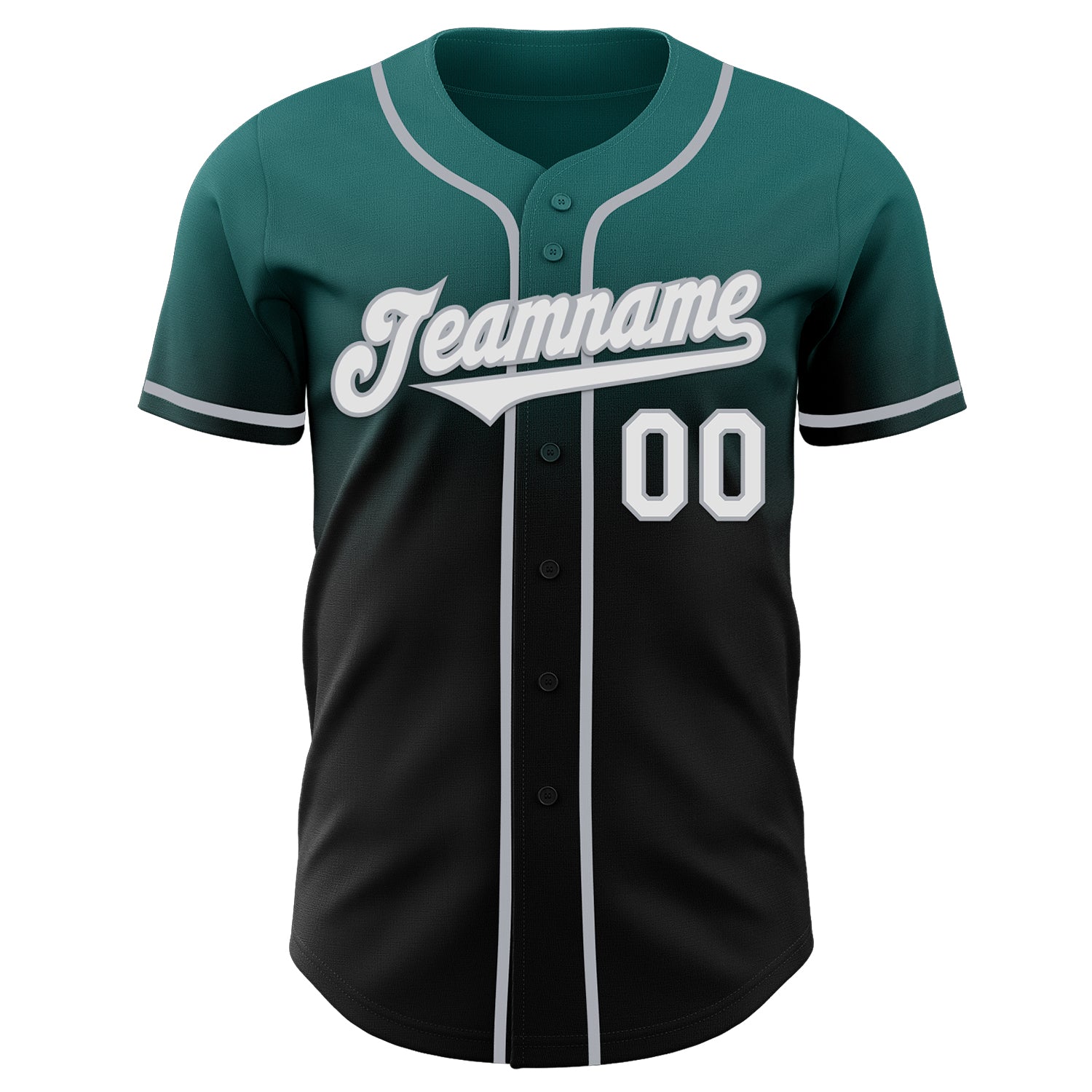 Custom Teal Black-Gray Authentic Fade Fashion Baseball Jersey view 2