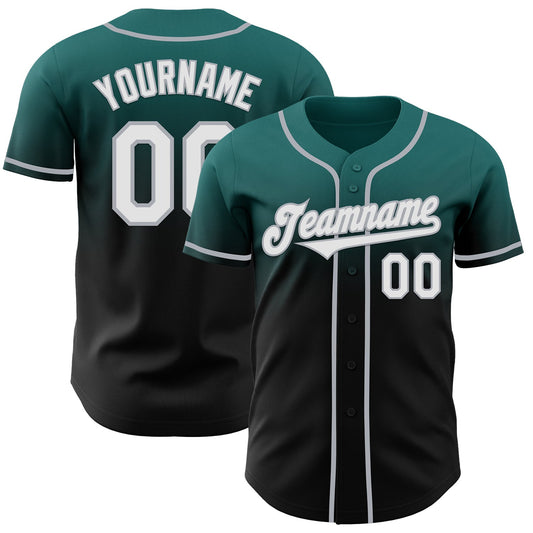 Custom Teal Black-Gray Authentic Fade Fashion Baseball Jersey - Main View