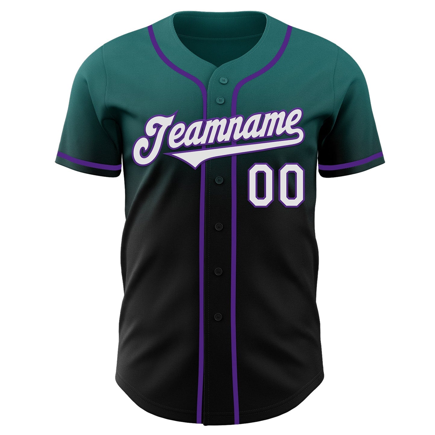 Custom Teal Black-Purple Authentic Fade Fashion Baseball Jersey view 2