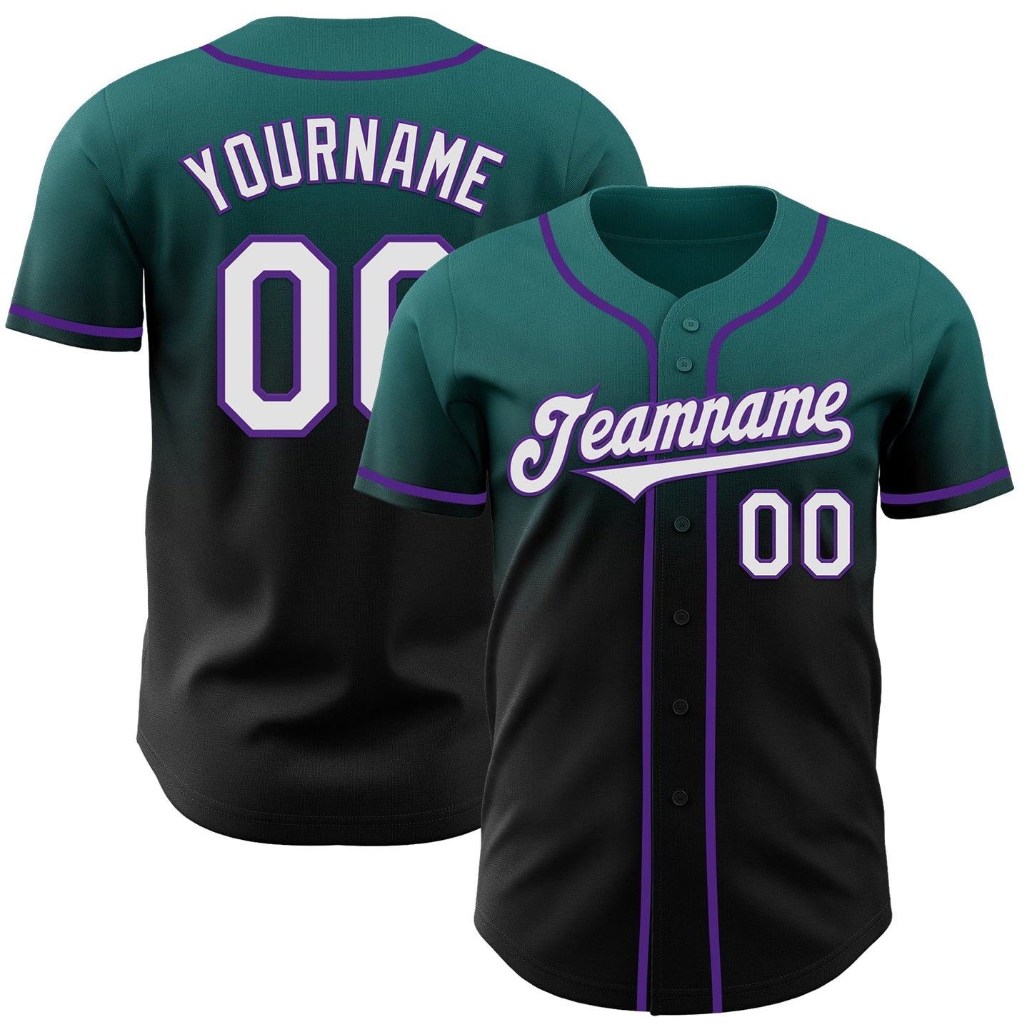 Custom Teal Black-Purple Authentic Fade Fashion Baseball Jersey - Main View