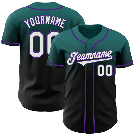 Custom Teal Black-Purple Authentic Fade Fashion Baseball Jersey - Main View