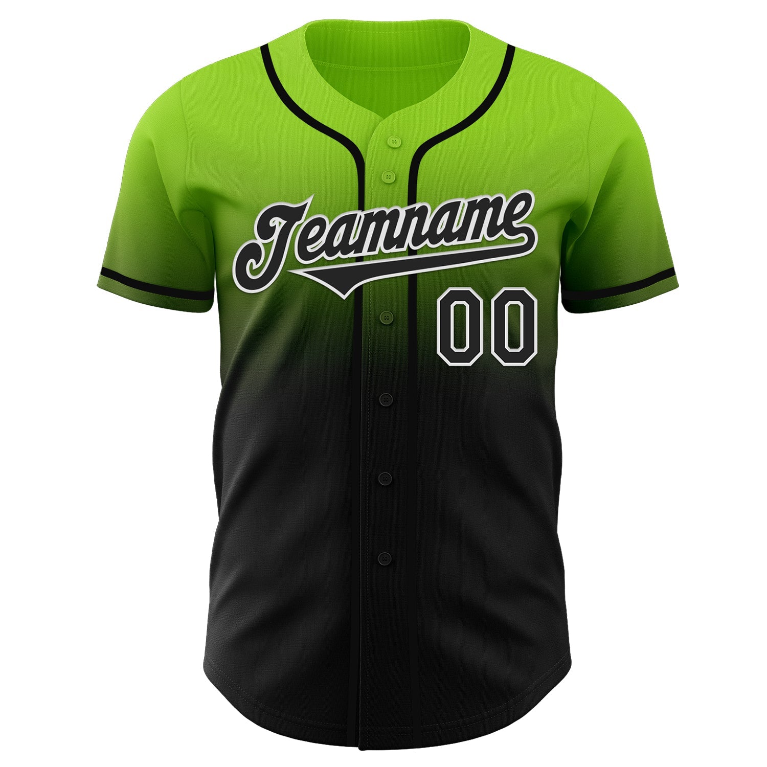 Custom Neon Green Black-White Authentic Fade Fashion Baseball Jersey view 2