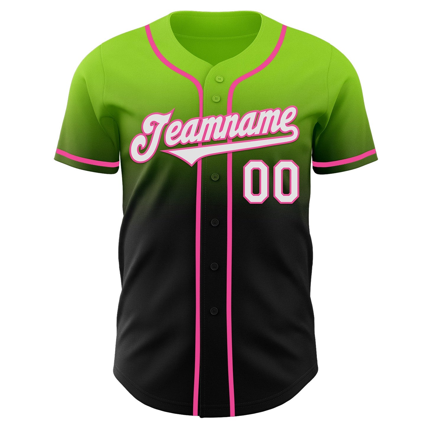 Custom Neon Green Black-Pink Authentic Fade Fashion Baseball Jersey view 2