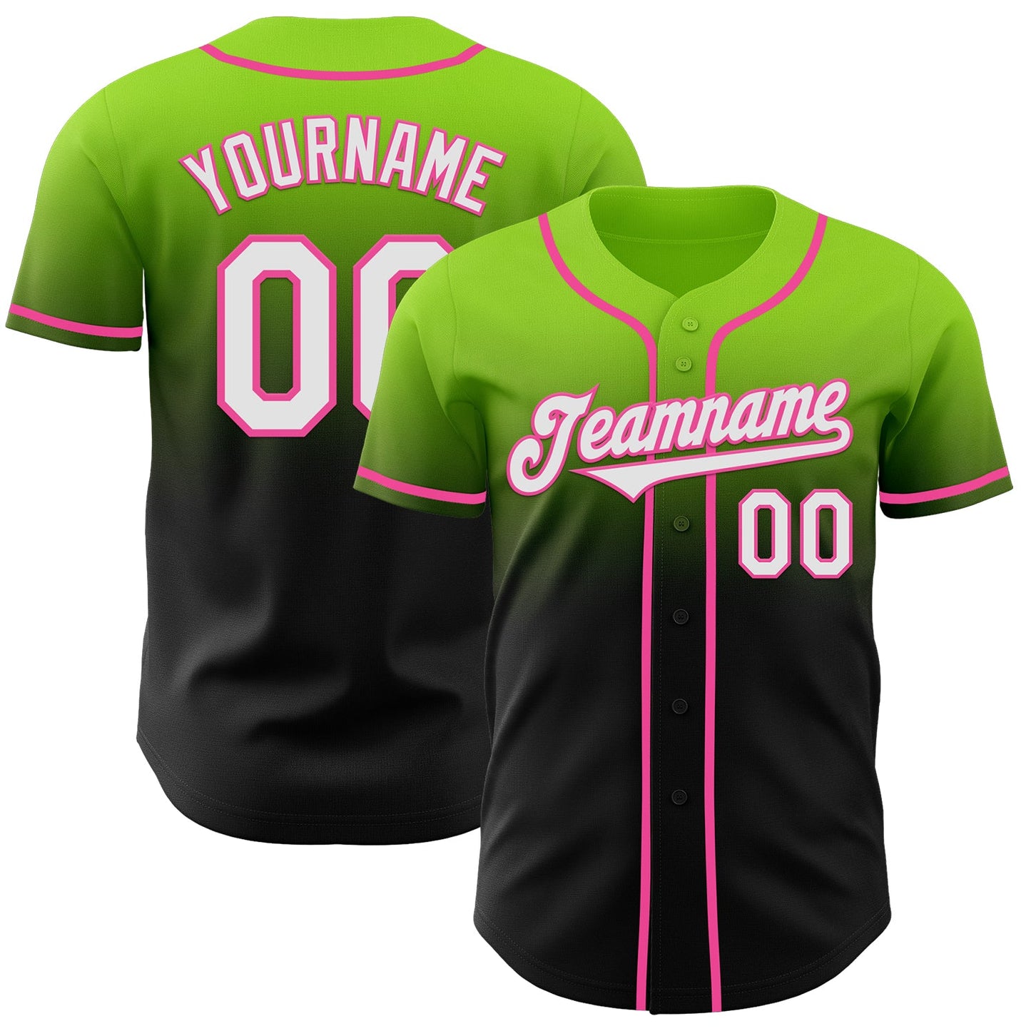 Custom Neon Green Black-Pink Authentic Fade Fashion Baseball Jersey - Main View