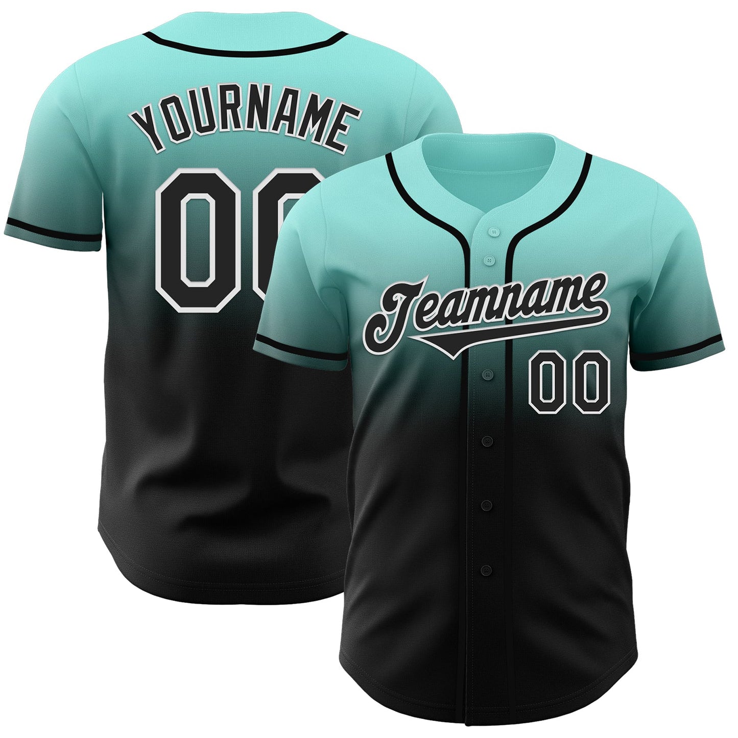 Custom Ice Blue Black-White Authentic Fade Fashion Baseball Jersey - Main View