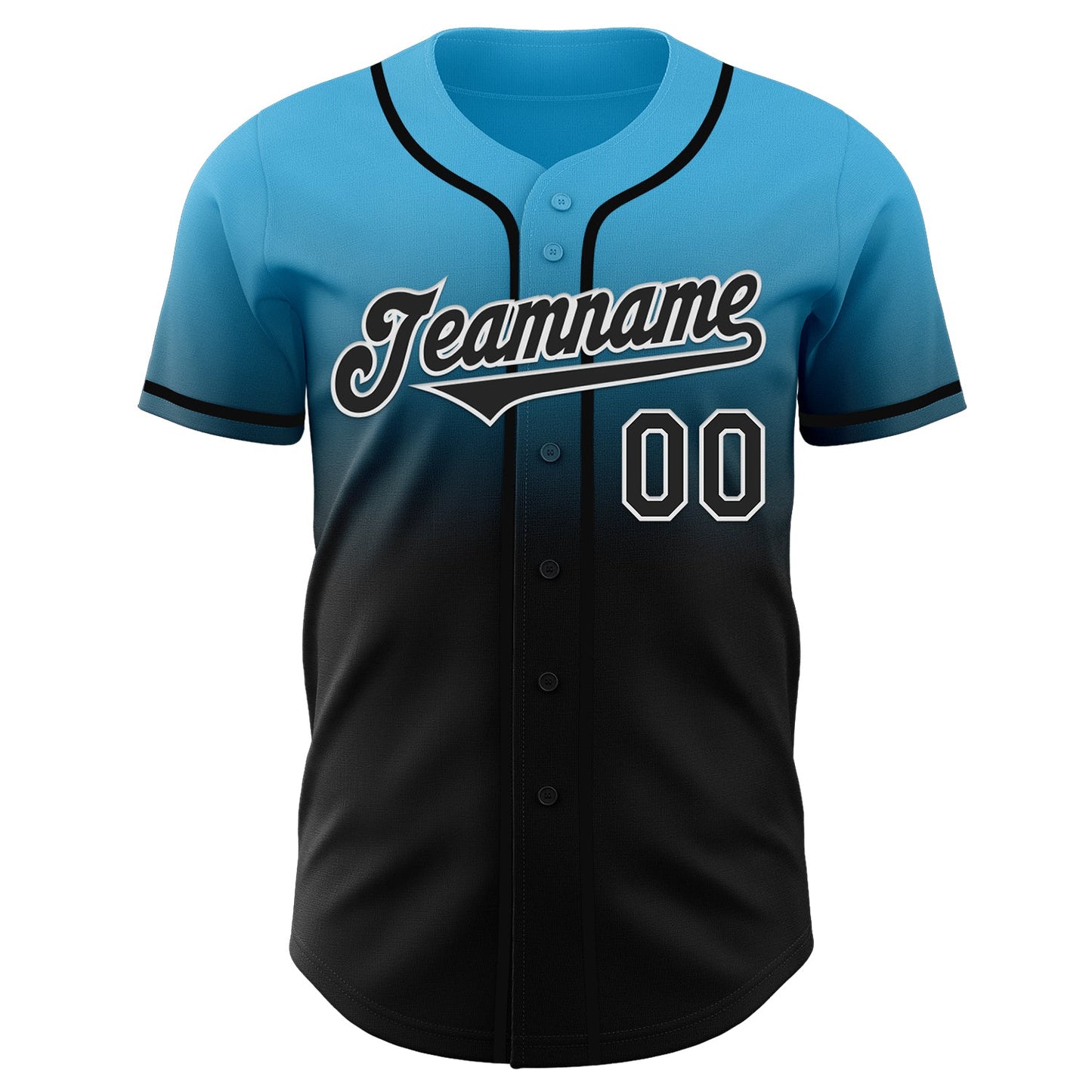 Custom Sky Blue Black-White Authentic Fade Fashion Baseball Jersey view 2