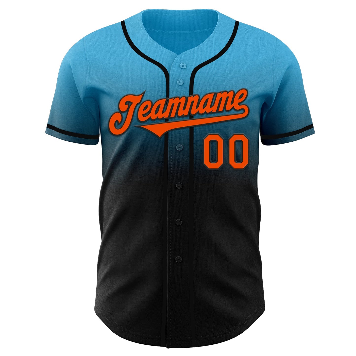 Custom Sky Blue Orange-Black Authentic Fade Fashion Baseball Jersey view 2
