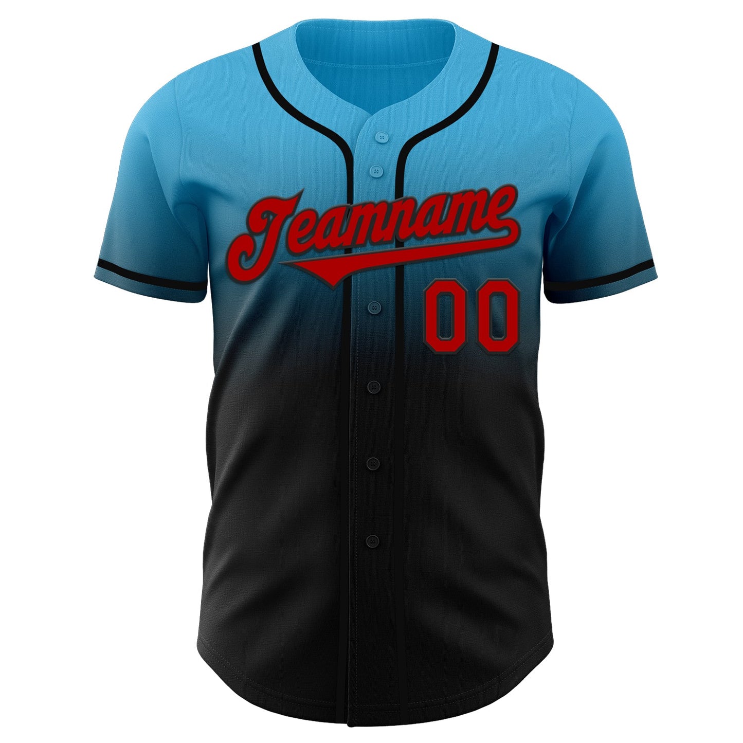 Custom Sky Blue Red-Black Authentic Fade Fashion Baseball Jersey view 2