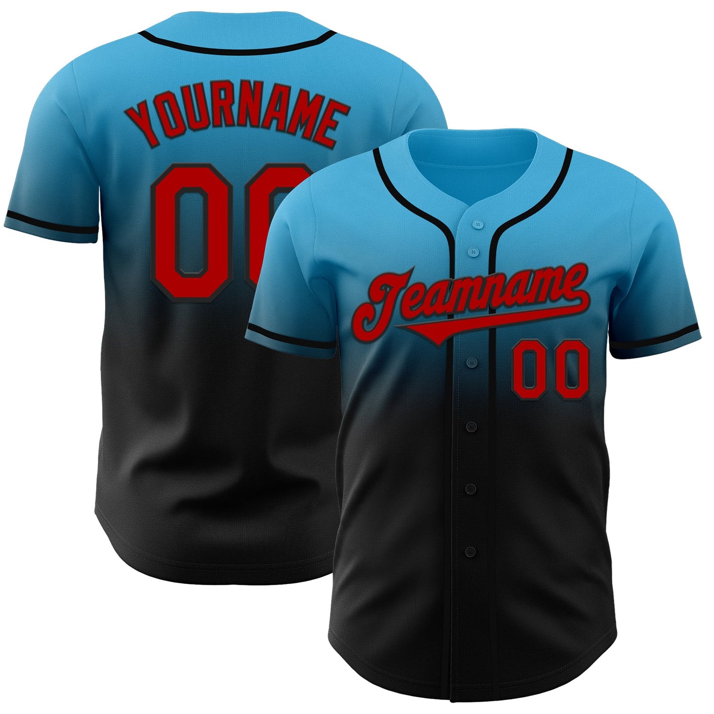 Custom Sky Blue Red-Black Authentic Fade Fashion Baseball Jersey - Main View