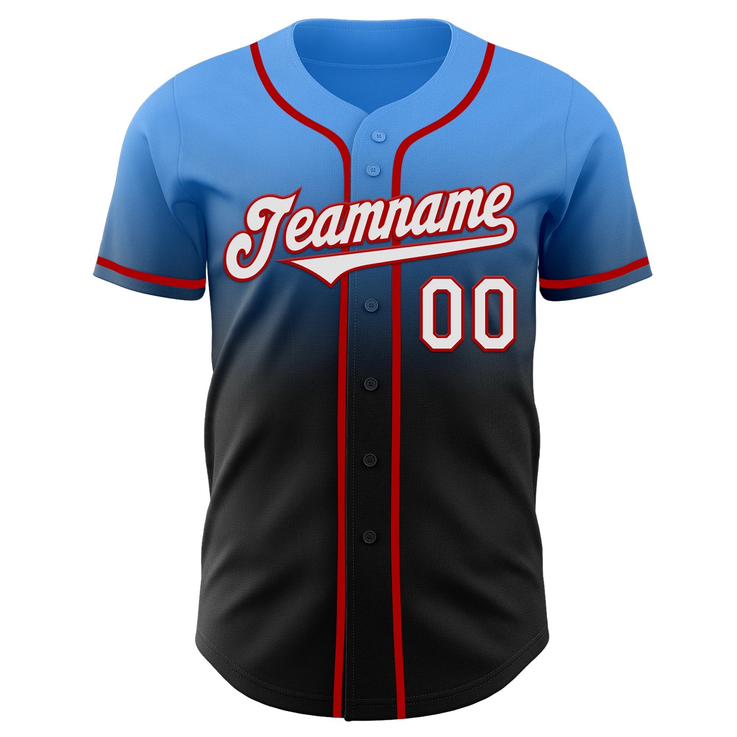 Custom Electric Blue Black-Red Authentic Fade Fashion Baseball Jersey view 2