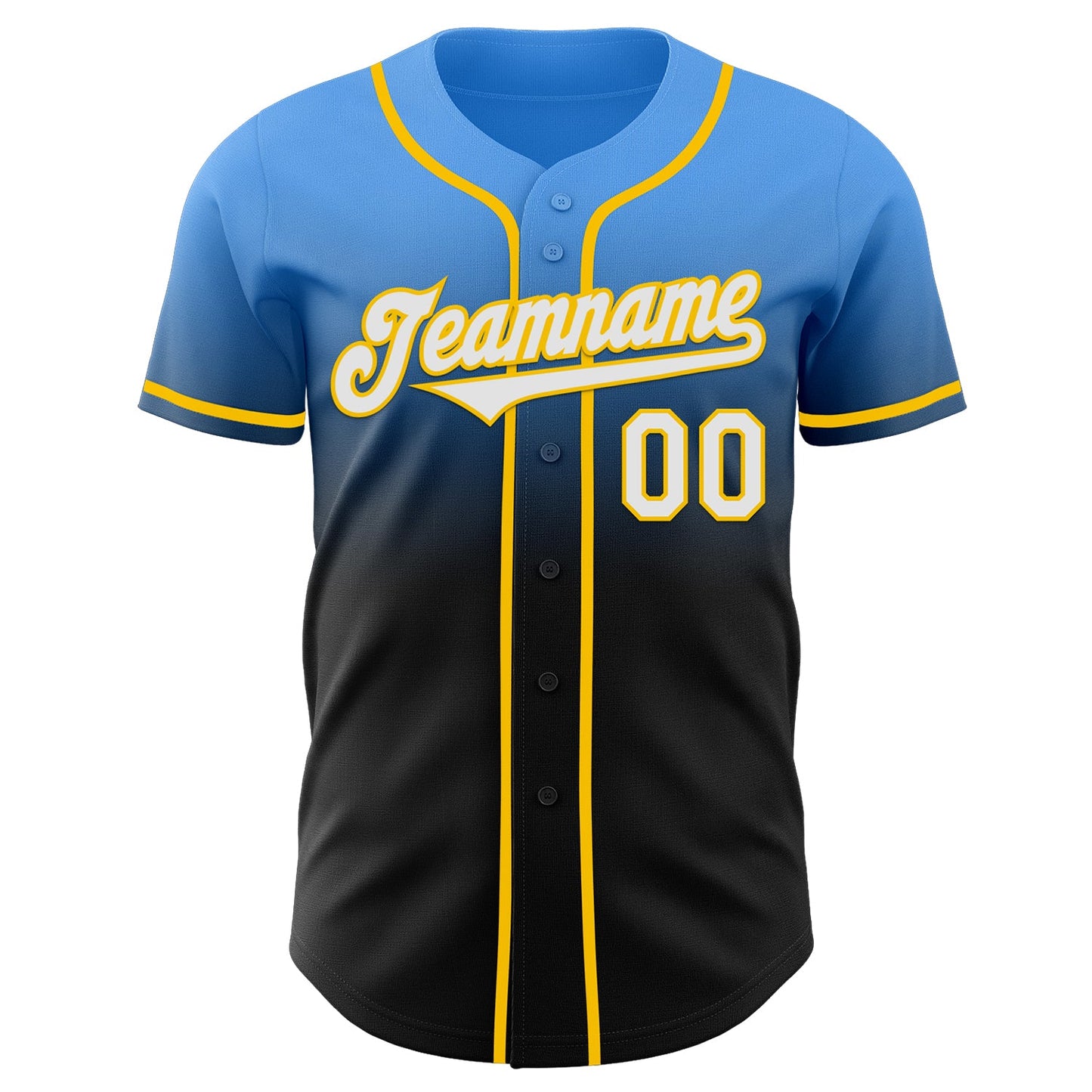 Custom Electric Blue Black-Yellow Authentic Fade Fashion Baseball Jersey view 2