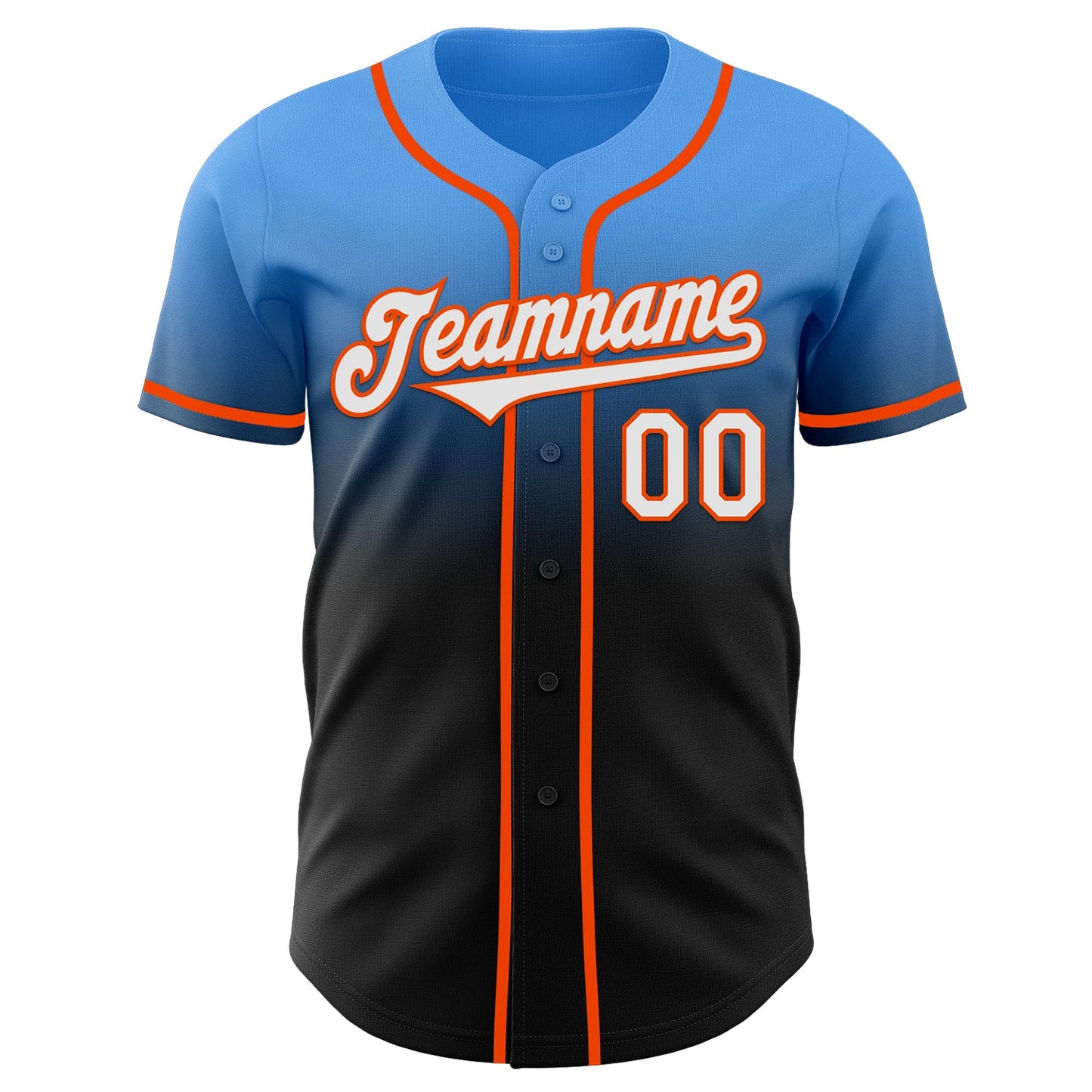 Custom Electric Blue Black-Orange Authentic Fade Fashion Baseball Jersey view 2