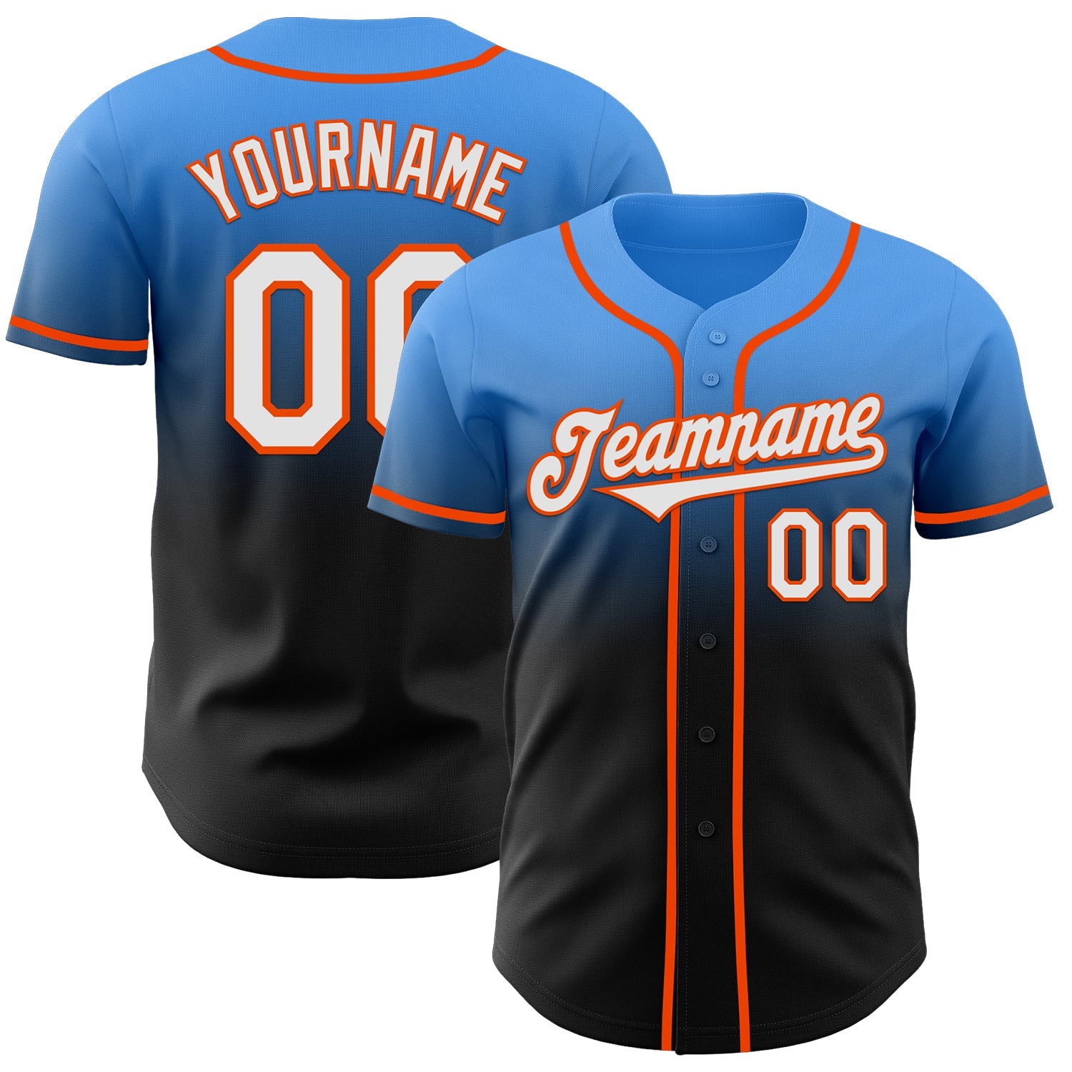 Custom Electric Blue Black-Orange Authentic Fade Fashion Baseball Jersey - Main View