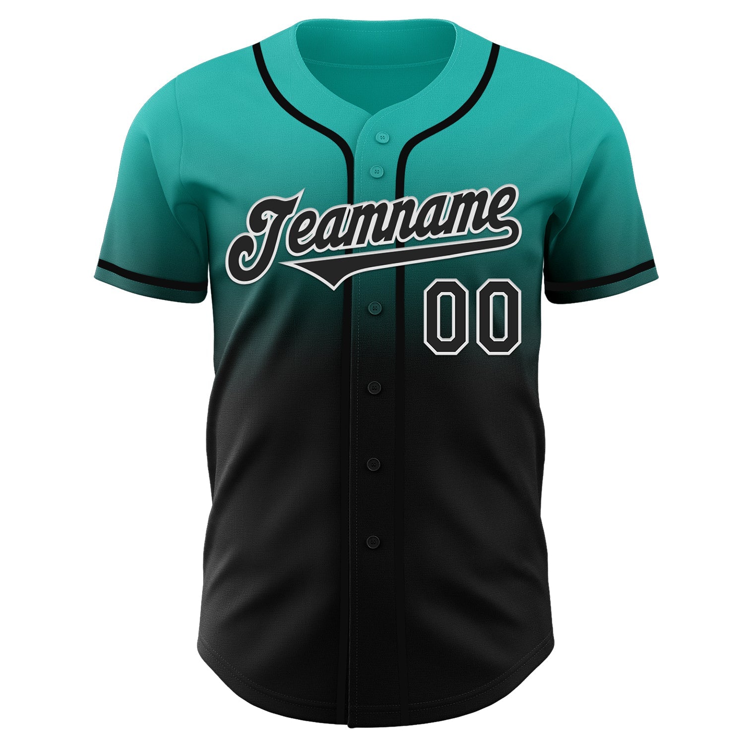 Custom Aqua Black-White Authentic Fade Fashion Baseball Jersey view 2