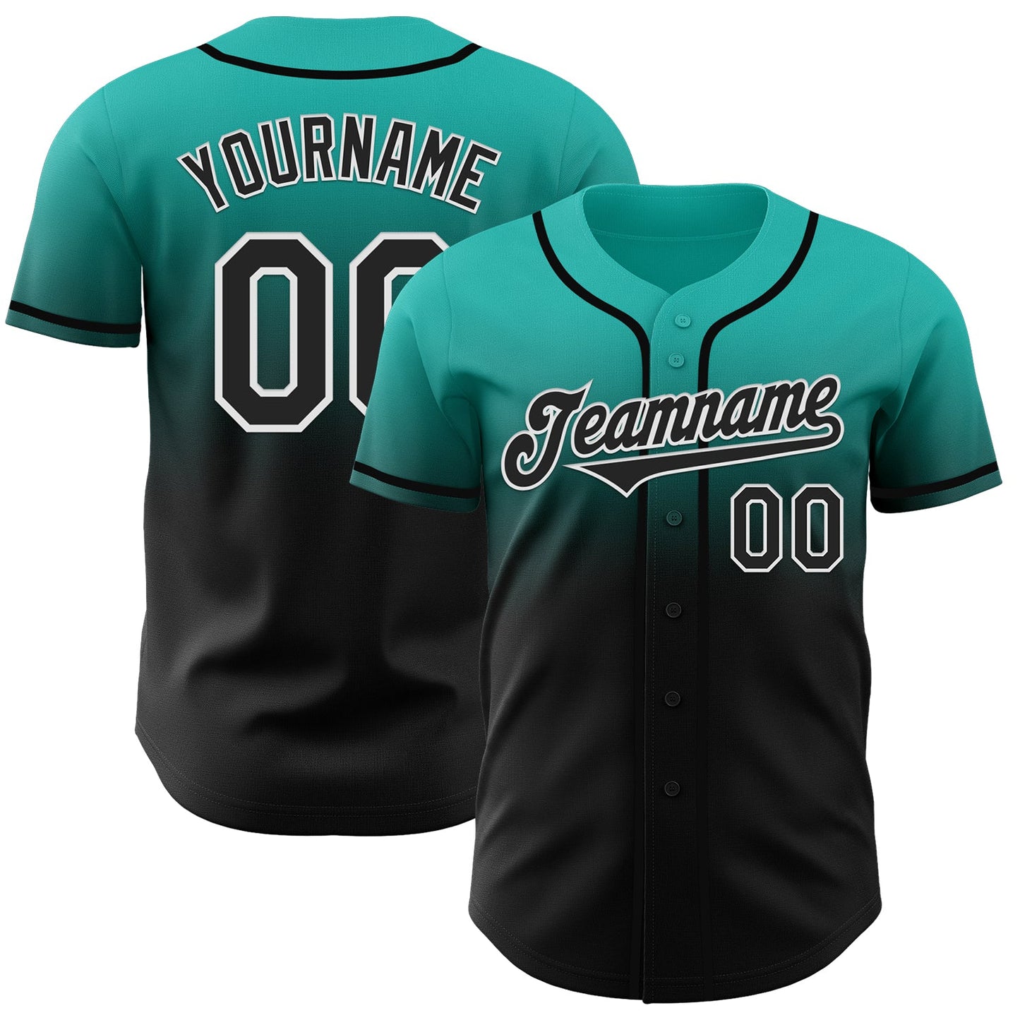 Custom Aqua Black-White Authentic Fade Fashion Baseball Jersey - Main View