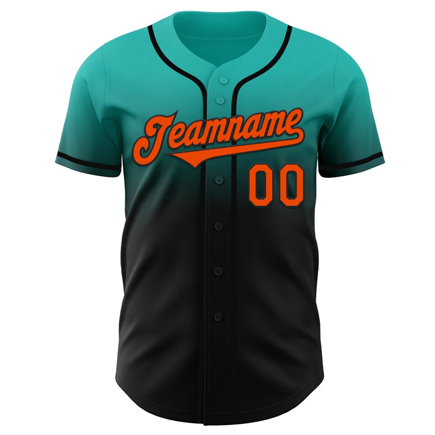 Custom Aqua Orange-Black Authentic Fade Fashion Baseball Jersey view 2