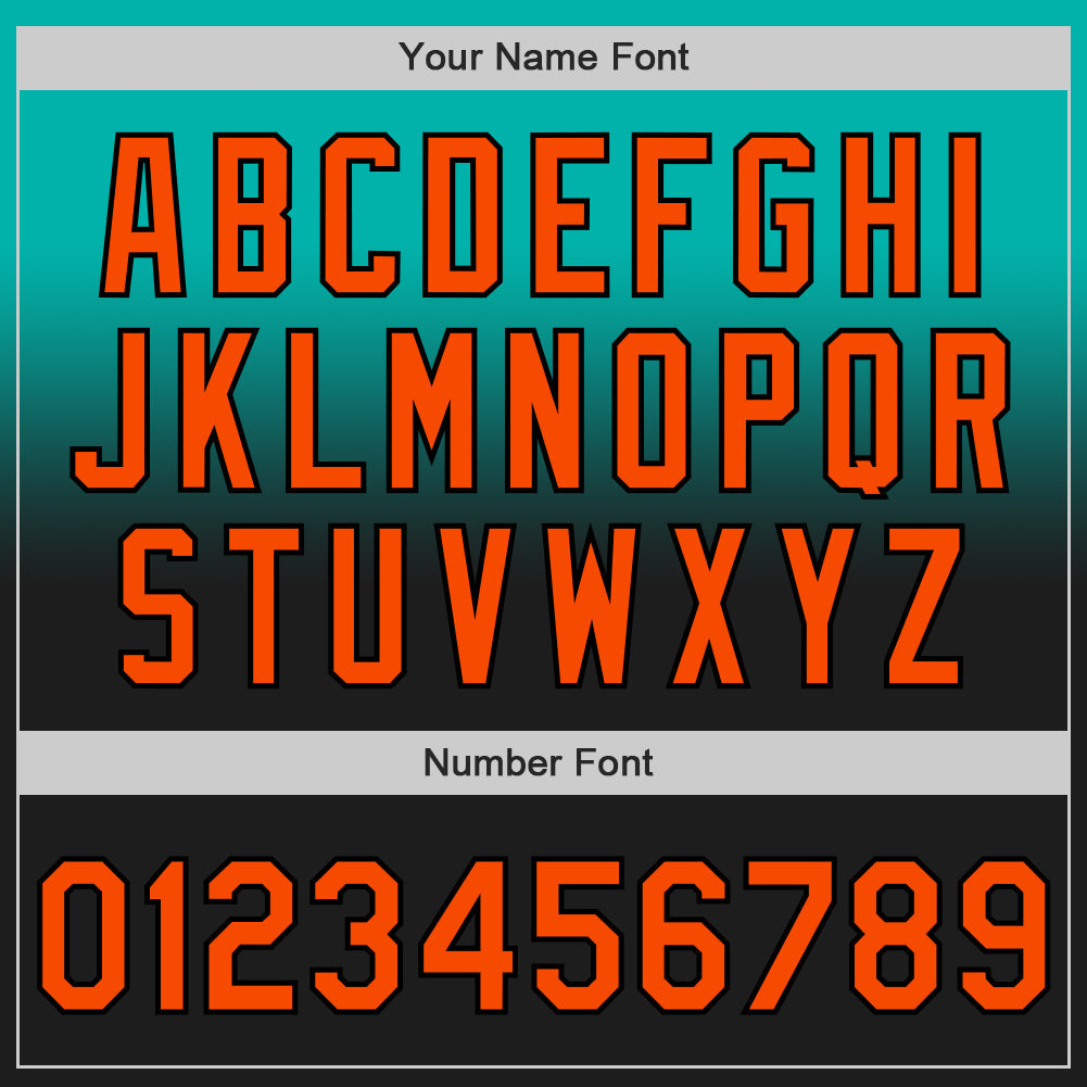 Custom Aqua Orange-Black Authentic Fade Fashion Baseball Jersey view 5