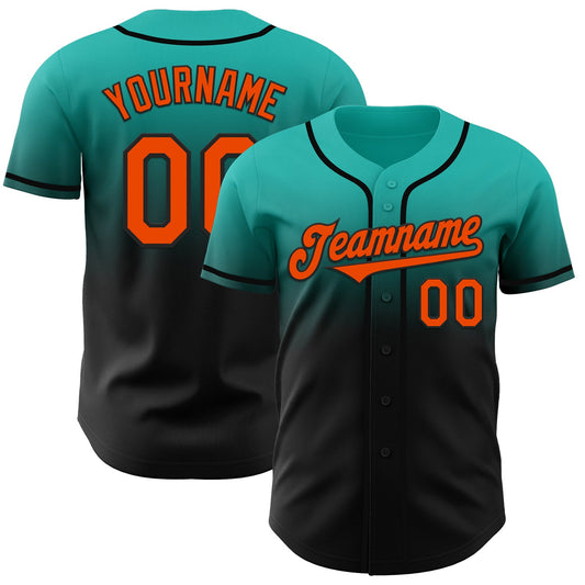 Custom Aqua Orange-Black Authentic Fade Fashion Baseball Jersey - Main View