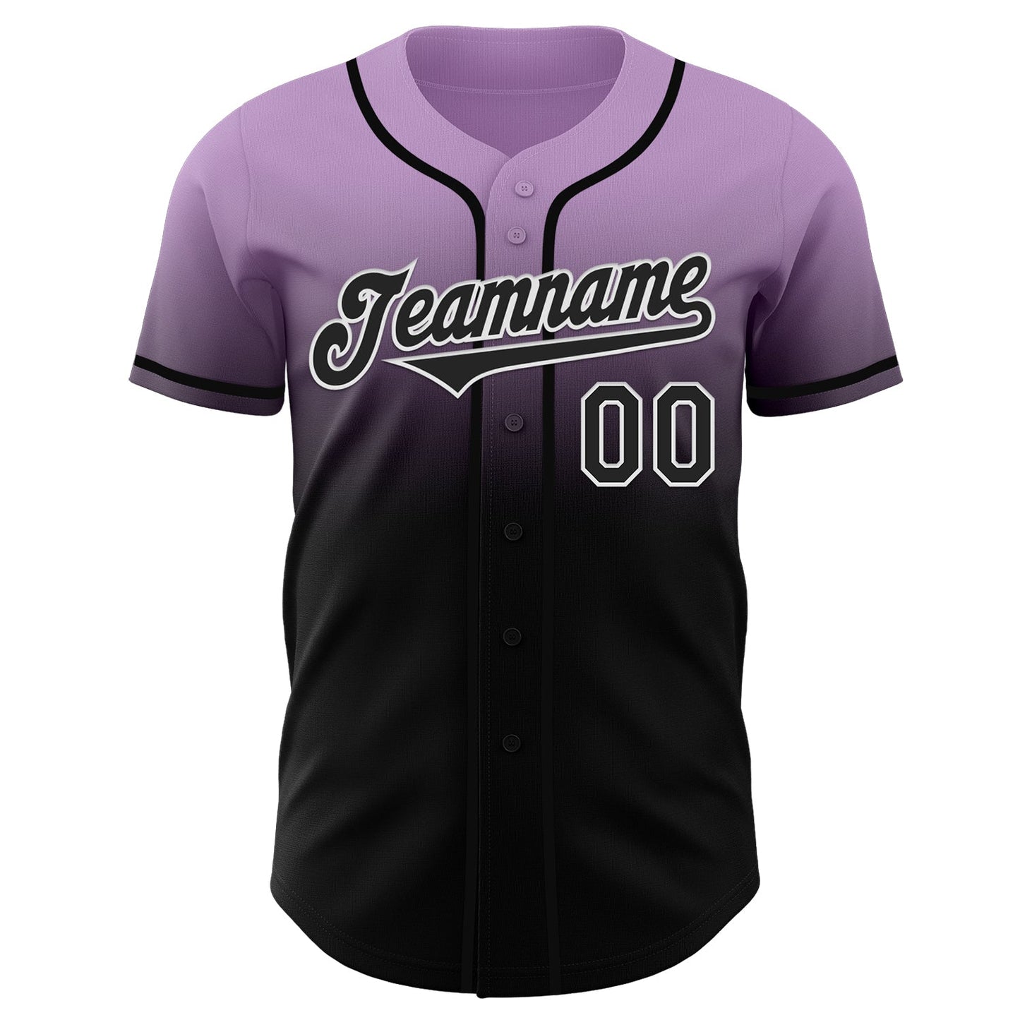 Custom Light Purple Black-White Authentic Fade Fashion Baseball Jersey view 2