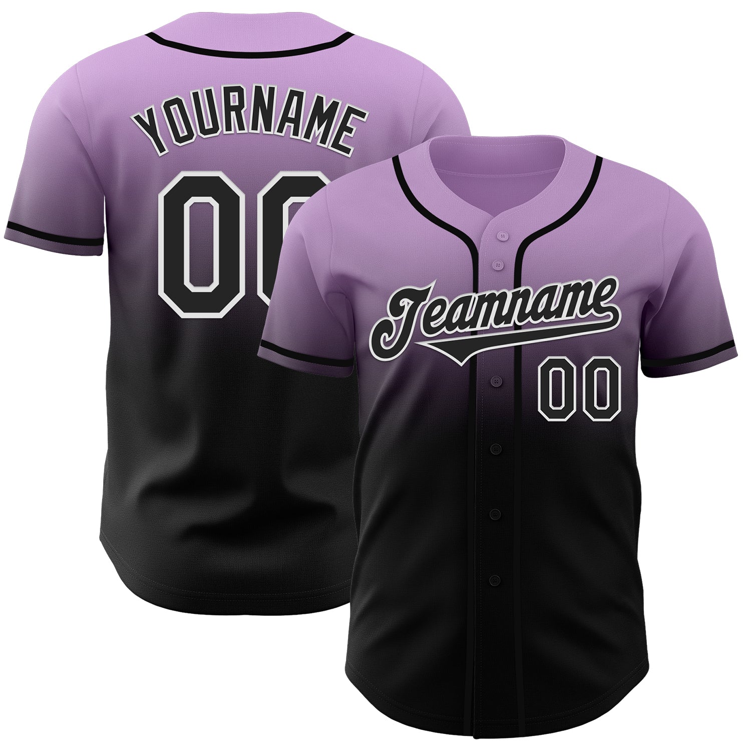 Custom Light Purple Black-White Authentic Fade Fashion Baseball Jersey - Main View