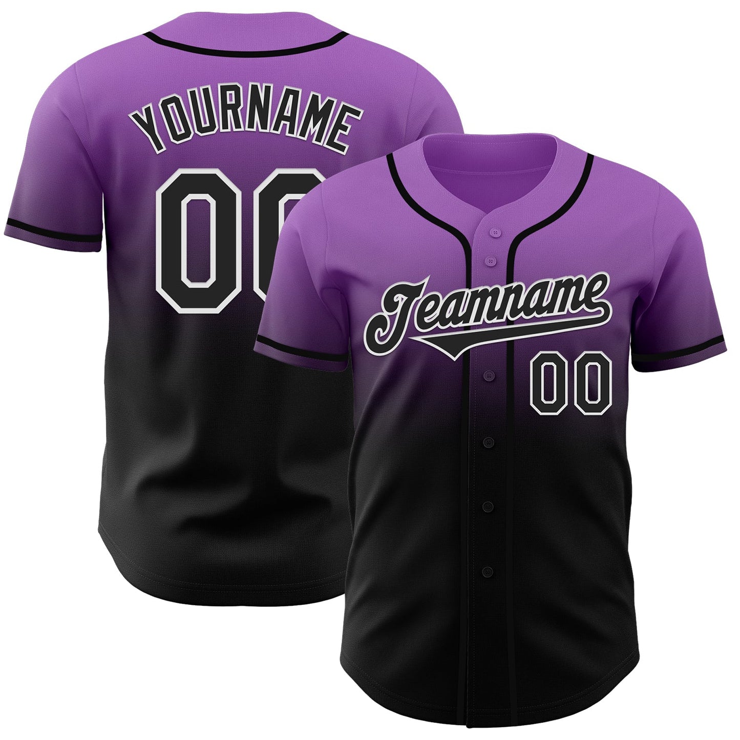 Custom Medium Purple Black-White Authentic Fade Fashion Baseball Jersey - Main View